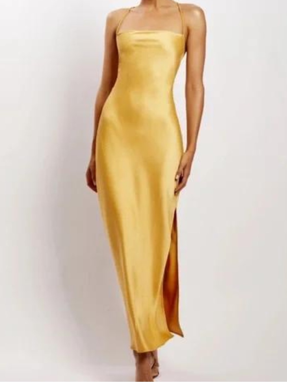 Meshki Sydney Straight Neck Slip Maxi Yellow Dress